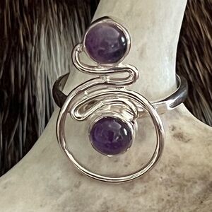 Elegant 925 Sterling Silver Amethyst Swirl Ring